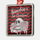 Gepersonaliseerde schedel Roos Gotische Chevron ro Metalen Ornament (Links)