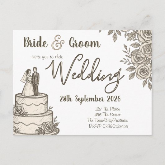 Gepersonaliseerde  schets Elegante kalligrafie Aankondigingskaart (Voorkant)