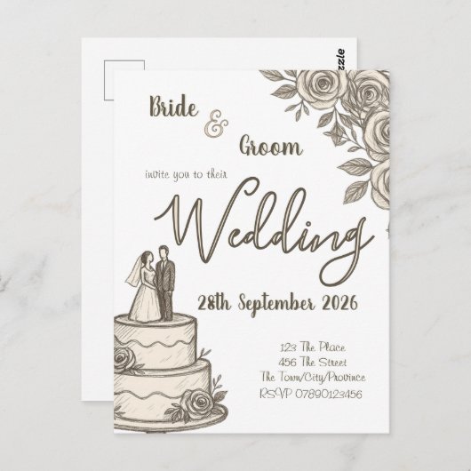 Gepersonaliseerde  schets Elegante kalligrafie Briefkaart (Voorkant / Achterkant)