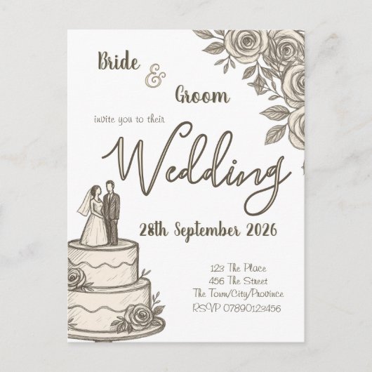 Gepersonaliseerde  schets Elegante kalligrafie Briefkaart (Voorkant)