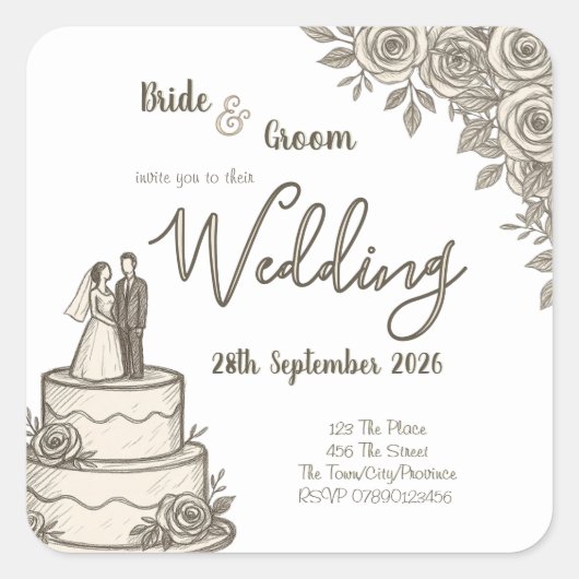 Gepersonaliseerde  schets Elegante kalligrafie Vierkante Sticker (Voorkant)