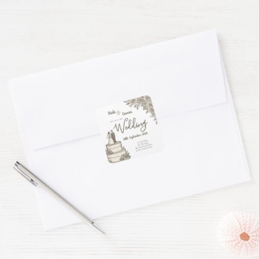 Gepersonaliseerde  schets Elegante kalligrafie Vierkante Sticker (Envelop)