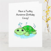 Gepersonaliseerde schildpad Happy Birthday | Pagin Kaart (Gele Bloem)