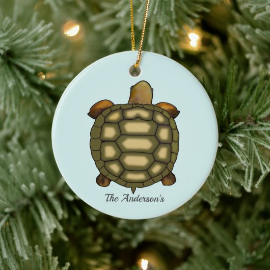 Gepersonaliseerde schildpad op lichtblauw keramisch ornament (Boom)