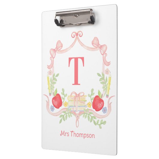 Gepersonaliseerde School Crest | Monogram leraar Klembord (Links)