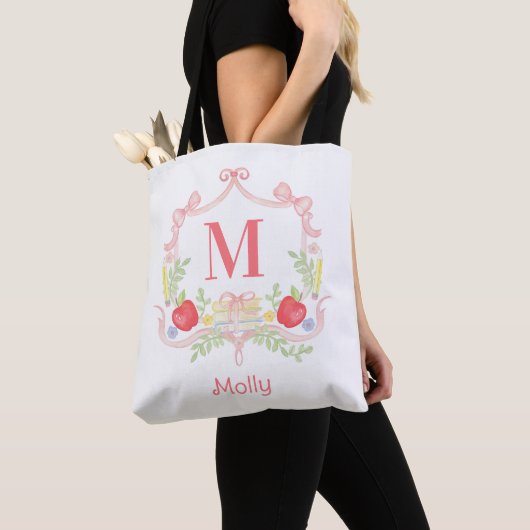 Gepersonaliseerde School Crest | Monogram Tote Bag (Dichtbij)