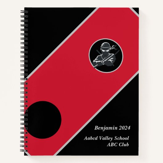 Gepersonaliseerde School Ninja Zwart Rood Hoesje N Notitieboek (Voorkant)