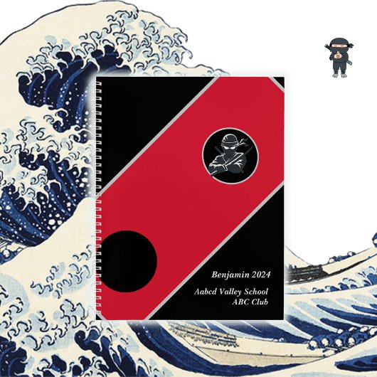 Gepersonaliseerde School Ninja Zwart Rood Hoesje N Notitieboek