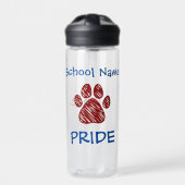Gepersonaliseerde School Pride Maroon Paw Print Waterfles (Voorkant)