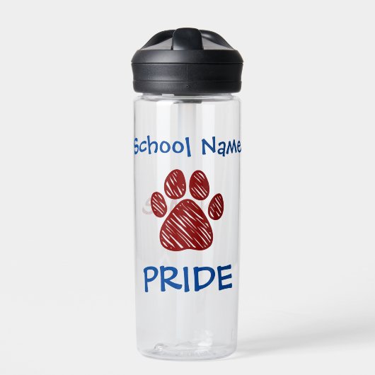 Gepersonaliseerde School Pride Maroon Paw Print Waterfles (Voorkant)