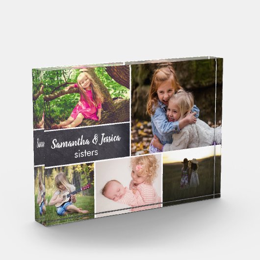 Gepersonaliseerde schoolbord zusters Fotocollage Fotoblokken (Links)