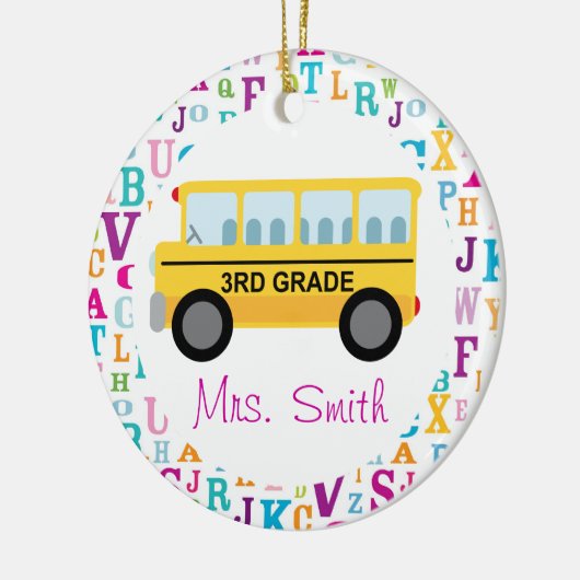 Gepersonaliseerde schoolbus van de derde graad keramisch ornament (Links)