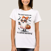Gepersonaliseerde schoolsecretaresse Halloween Gho T-shirt (Voorkant)