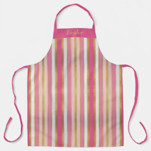 Gepersonaliseerde schort met roze en gouden strepe