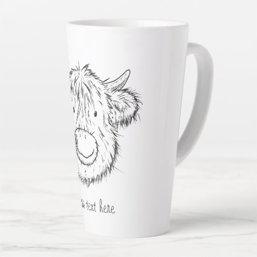 Gepersonaliseerde Schotse Hoogland Koe Schetsportr Latte Mok (Rechterhoek)