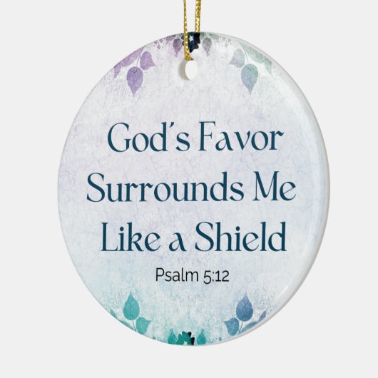 Gepersonaliseerde Schrift Psalm 5:12 Gods gunst Keramisch Ornament (Links)