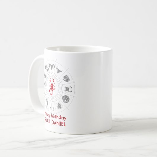 Gepersonaliseerde Scorpio Zodiac verjaardagscadeau Koffiemok (Voorkant links)
