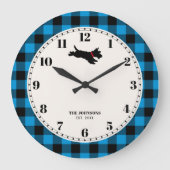 Gepersonaliseerde Scottie Dog Buffalo Check Blauw Grote Klok (Voorkant)