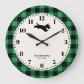 Gepersonaliseerde Scottie Dog Buffalo Check Groen Grote Klok (Voorkant)