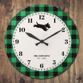 Gepersonaliseerde Scottie Dog Buffalo Check Groen Grote Klok