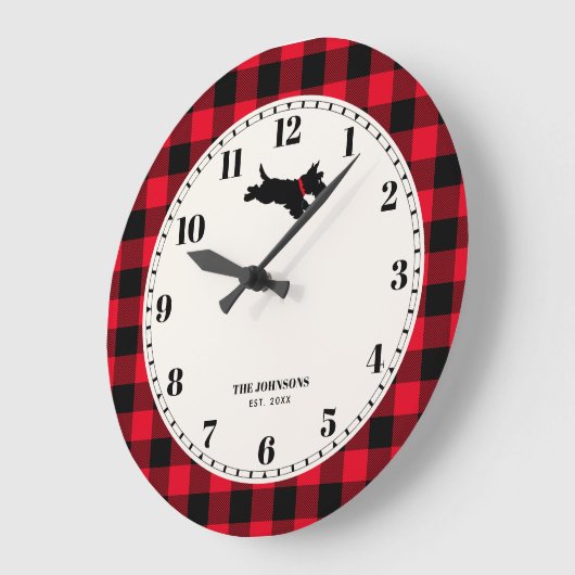Gepersonaliseerde Scottie Dog Buffalo Check Rood Grote Klok (Hoek)