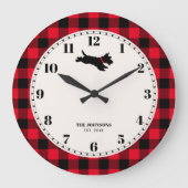 Gepersonaliseerde Scottie Dog Buffalo Check Rood Grote Klok (Voorkant)