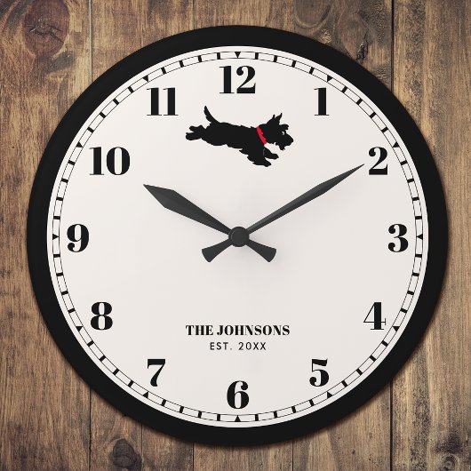 Gepersonaliseerde Scottie Dog Custom Naam Zwart Grote Klok