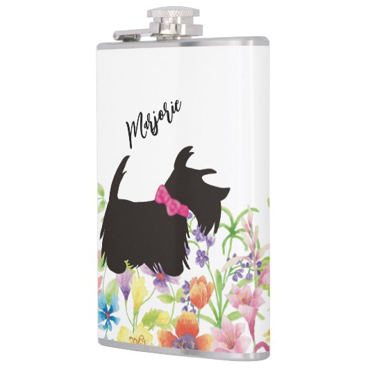 Gepersonaliseerde Scottie dog Flask, roze scottie  Heupfles (Links)