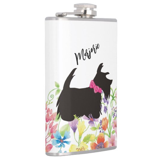 Gepersonaliseerde Scottie dog Flask, roze scottie  Heupfles (Rechts)