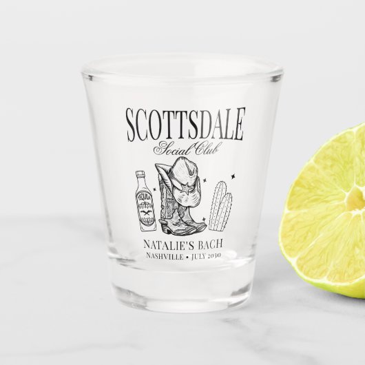 Gepersonaliseerde Scottsdale Bachelorette Party Shot Glas (Voorkant)
