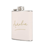 Gepersonaliseerde Script Blush Pink Gold Bachelore Heupfles (Links)