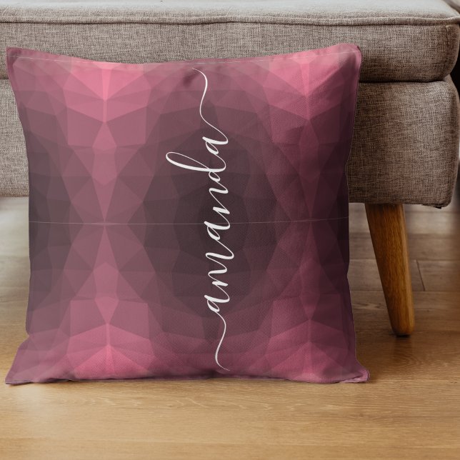 Gepersonaliseerde scriptnaam Roze geometrisch Kussen (Personalized Script Name Pink Geometric Throw Pillow)
