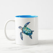 Gepersonaliseerde scriptnaam Turquoise Zee Turtle Tweekleurige Koffiemok (Links)