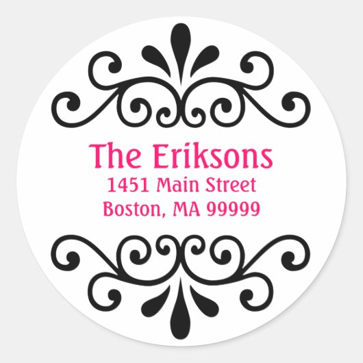 Gepersonaliseerde Scroll Adresetiketten Ronde Sticker (Voorkant)