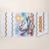 Gepersonaliseerde Seaside Serenity: Een Seal's Vak Strandlaken (Voorkant)