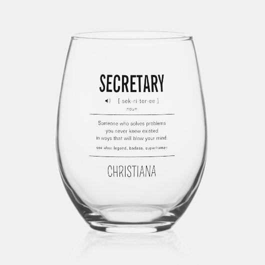 Gepersonaliseerde Secretaris Grappig Wijnglas Zonder Voet (Voorkant)