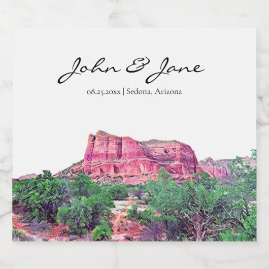 Gepersonaliseerde Sedona Arizona Wedding Sparkling Wijnetiket (Enkel label)