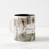 Gepersonaliseerde Senior Jaar Fotocollage Keepsake Tweekleurige Koffiemok (Voorkant links)