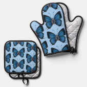 Gepersonaliseerde September Geboorte Blauwe Vlinde Ovenwant & Pannenlap Set (Voorkant / Achterkant)