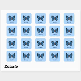 Gepersonaliseerde September Geboorte Blauwe Vlinde Vierkante Sticker