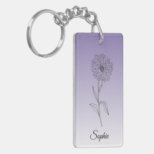 Gepersonaliseerde September Geboorte Bloem Aster S Sleutelhanger (Voorkant Links)