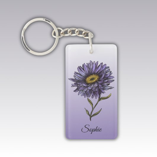 Gepersonaliseerde September Geboorte Bloem Aster S Sleutelhanger