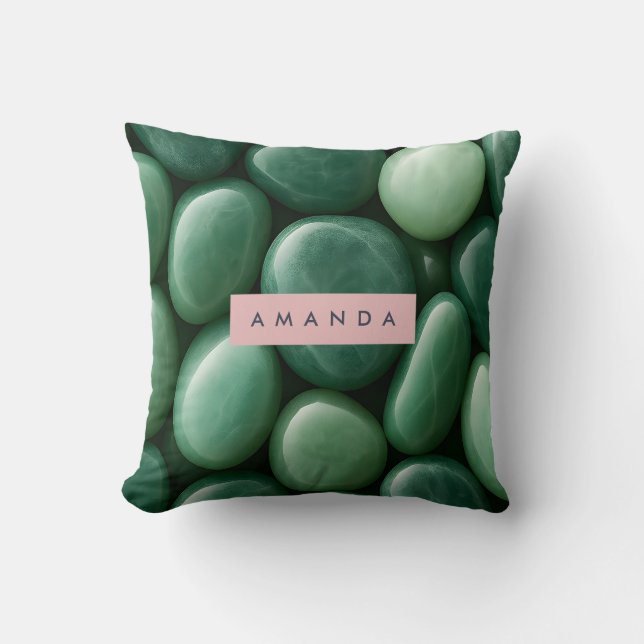 Gepersonaliseerde Serene Groene Jade Steen Kussen (Voorkant)
