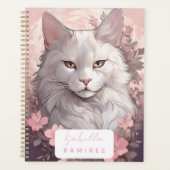 Gepersonaliseerde Serene Witte Kat Planner met Naa (Voorkant)