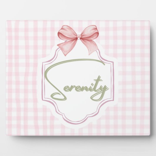 Gepersonaliseerde Serenity Baby Girl Nursery Bow Fotoplaat (Voorkant)