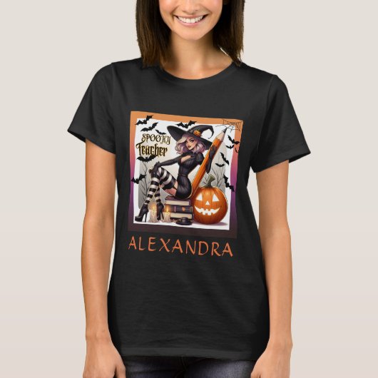 Gepersonaliseerde Sexy Spooky Leraar Halloween Par T-shirt (Voorkant)