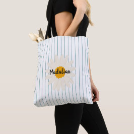 Gepersonaliseerde sexy strepen Blauw Wit Zonnebloe Tote Bag