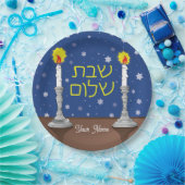 Gepersonaliseerde Shabbat Shalom kaarsen met sterr Papieren Bordje (Feest)