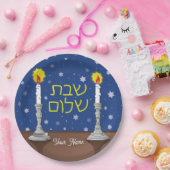 Gepersonaliseerde Shabbat Shalom kaarsen met sterr Papieren Bordje (Feest)