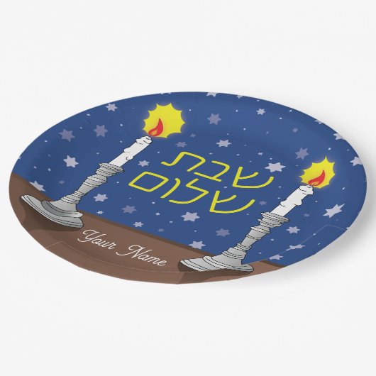 Gepersonaliseerde Shabbat Shalom kaarsen met sterr Papieren Bordje (Gekanteld)